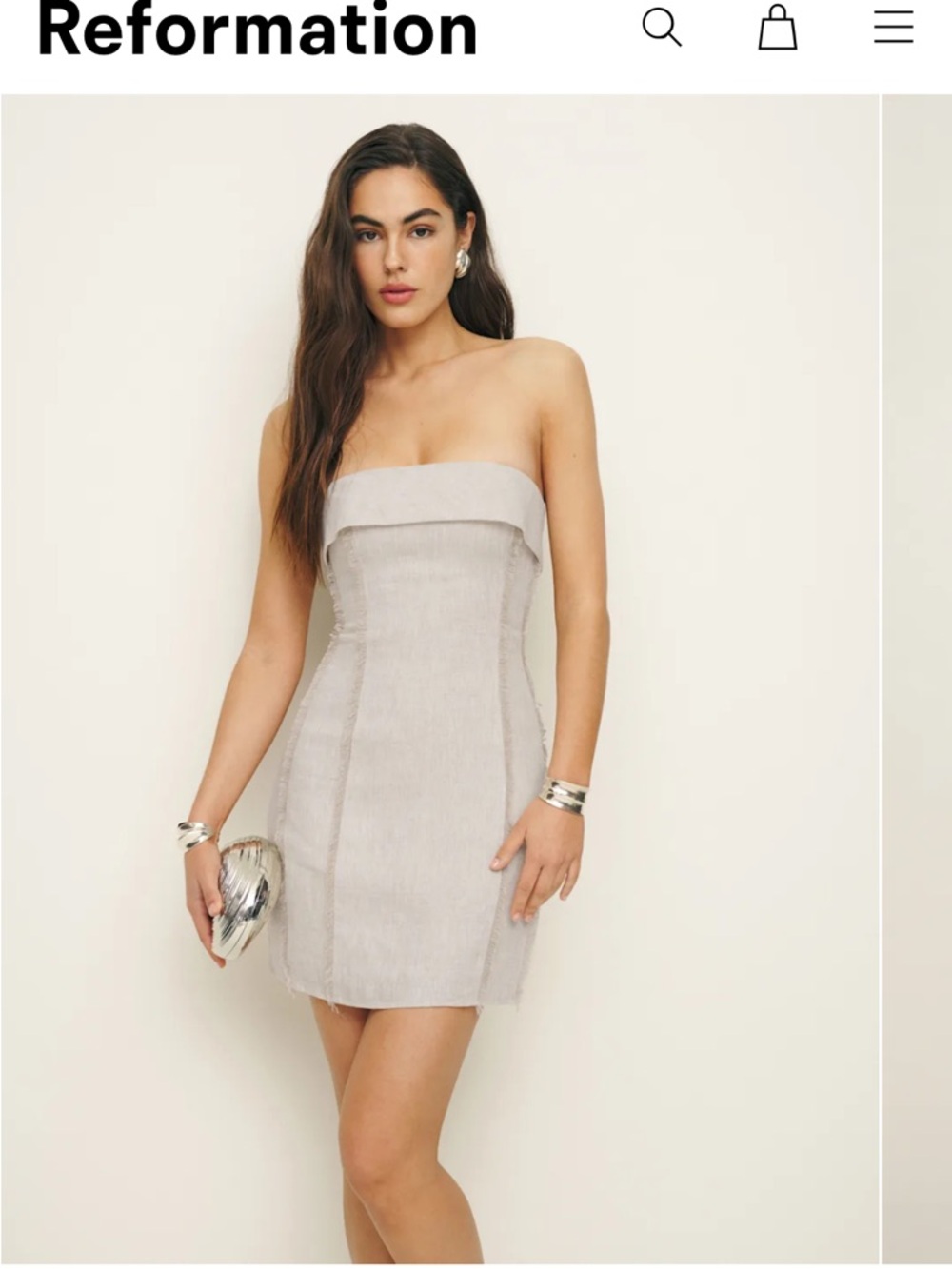 Reformation Strapless Mini Dress in Light Gray